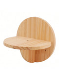 Khaki Finish Round Solid Wood Cat Wall Climbing Shelves Steps Ladder Indoor Pet Activity Steps