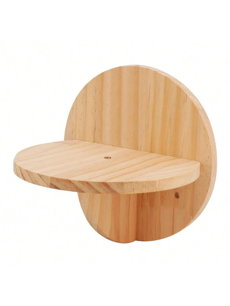 Khaki Finish Round Solid Wood Cat Wall Climbing Shelves Steps Ladder Indoor Pet Activity Steps