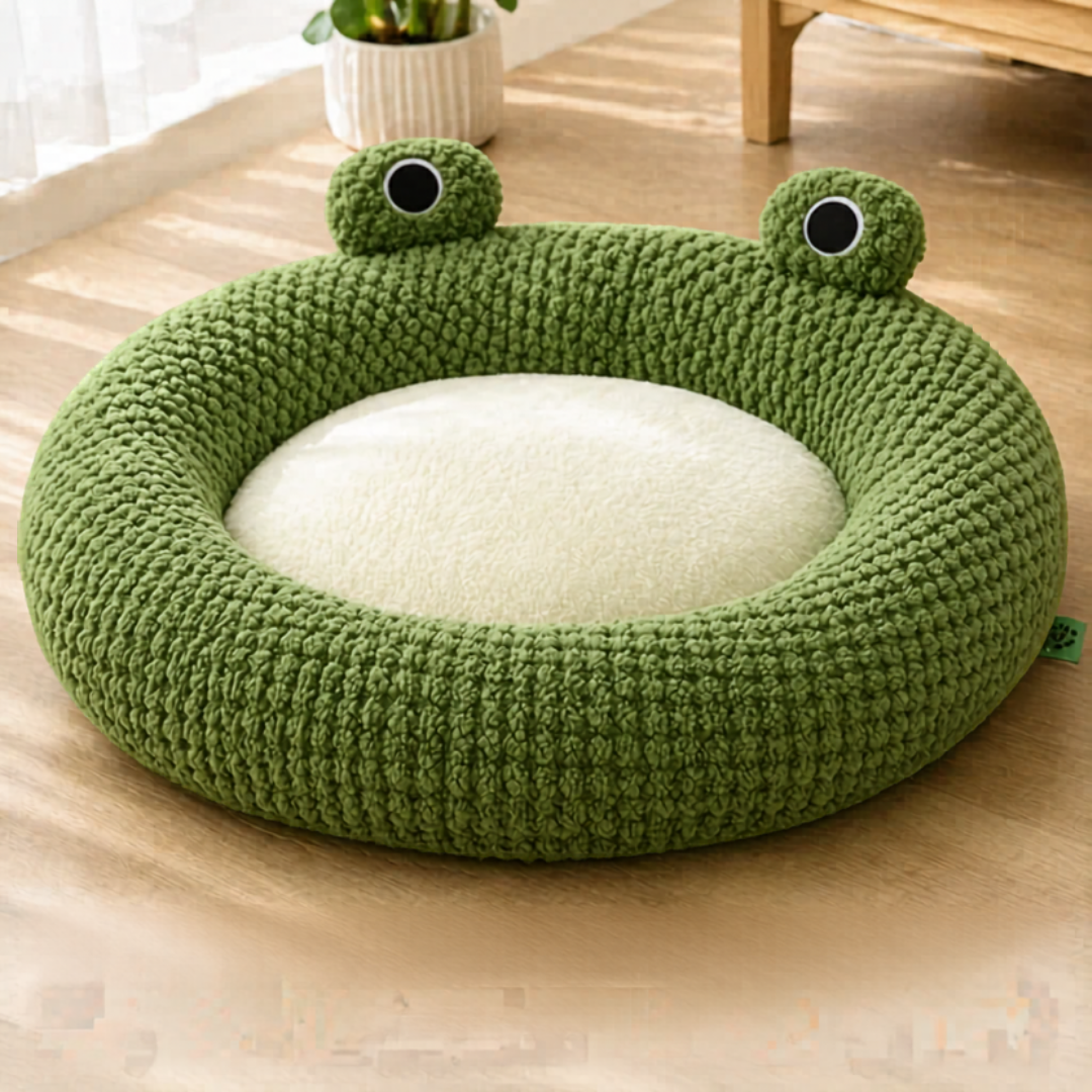 Green Frog Design Pet Bed Plush Semi Enclosed Cat Nest Cushion for Small Dogs and Cats
