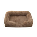 Khaki Square Pet Cushion Bed Thick Plush Sofa Style Mat for Indoor Cats and Dogs