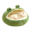 Green Plush Pet House Frog Design Semi Enclosed Cat Bed Cushion for Cats and Small Dogs