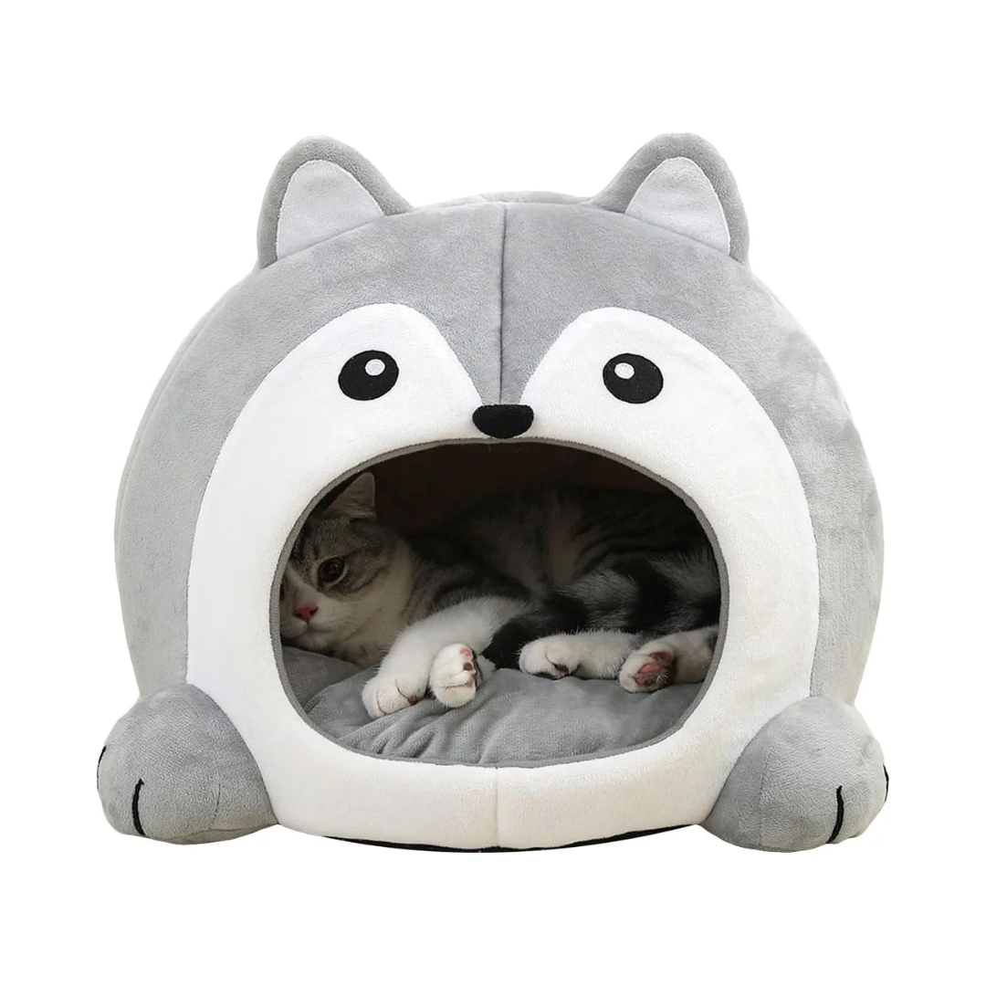 Light Grey Indoor Plush Pet Cushion Lounger Bed for Cats and Small Dogs