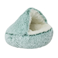 Green Plush Round Pet Cushion Foldable Cat Nest Bed for Cats and Small Dogs