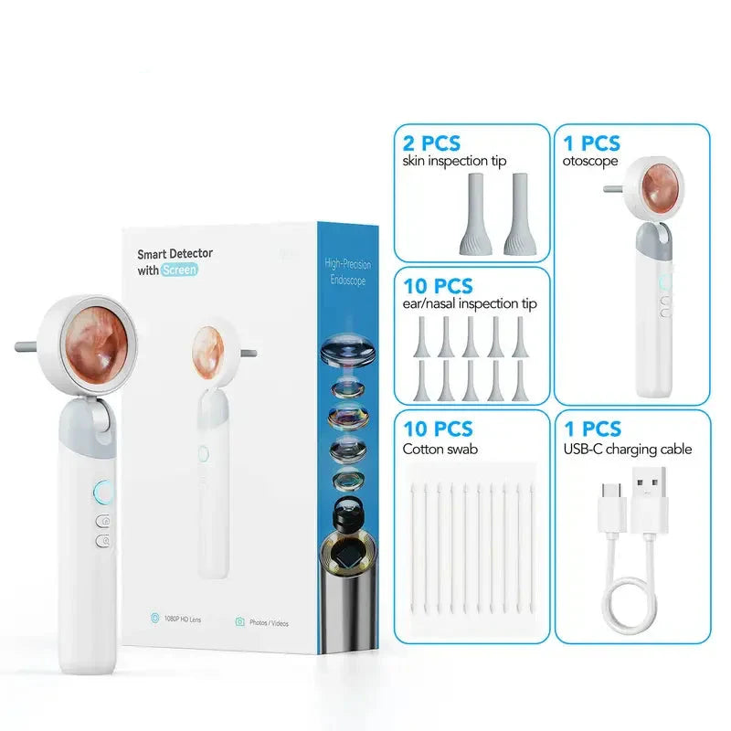 Portable 1080p HD Ear Scope Camera with 1.38" IPS Screen, 90° Rotatable Lens and 12 Observation Covers