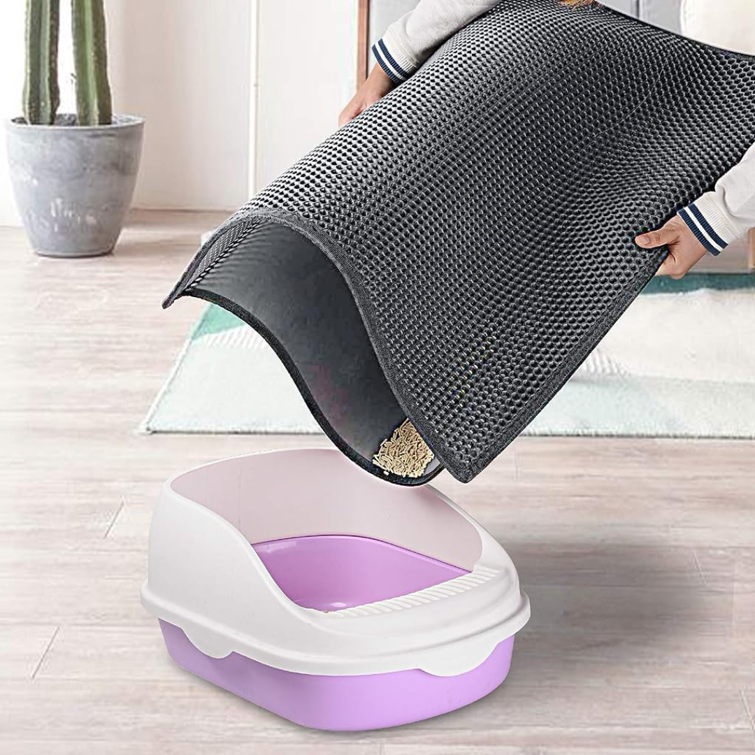 Grey Waterproof Cat Litter Mat Double Layer Non Slip Pet Pad Easy Clean Design