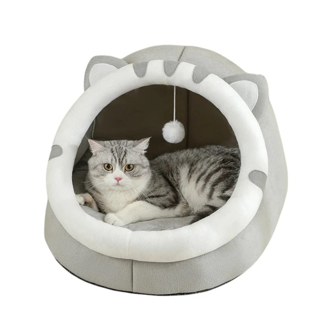 Grey Cotton Enclosed Pet House Cat Bed Cushion Nest for Cats and Small Dogs Indoor