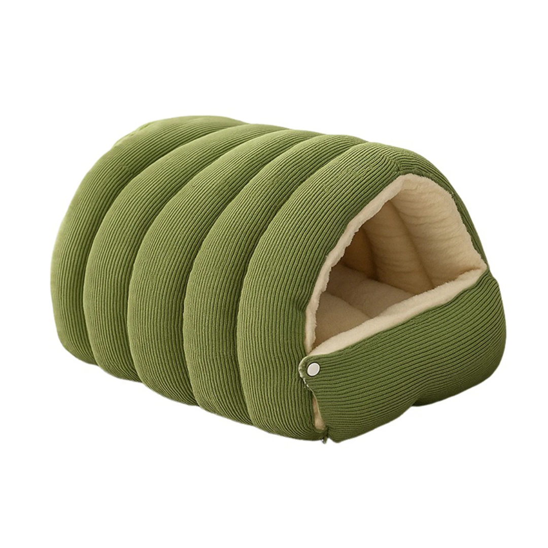 Green Enclosed Pet Bed Plush Cat Nest Soft Cushion House for Cats and Small Dogs