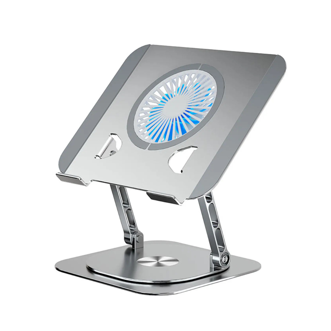 Foldable Aluminum Laptop Stand 360 Rotation Cooling Fan Adjustable Anti Slip Stand for 7–17 Inch