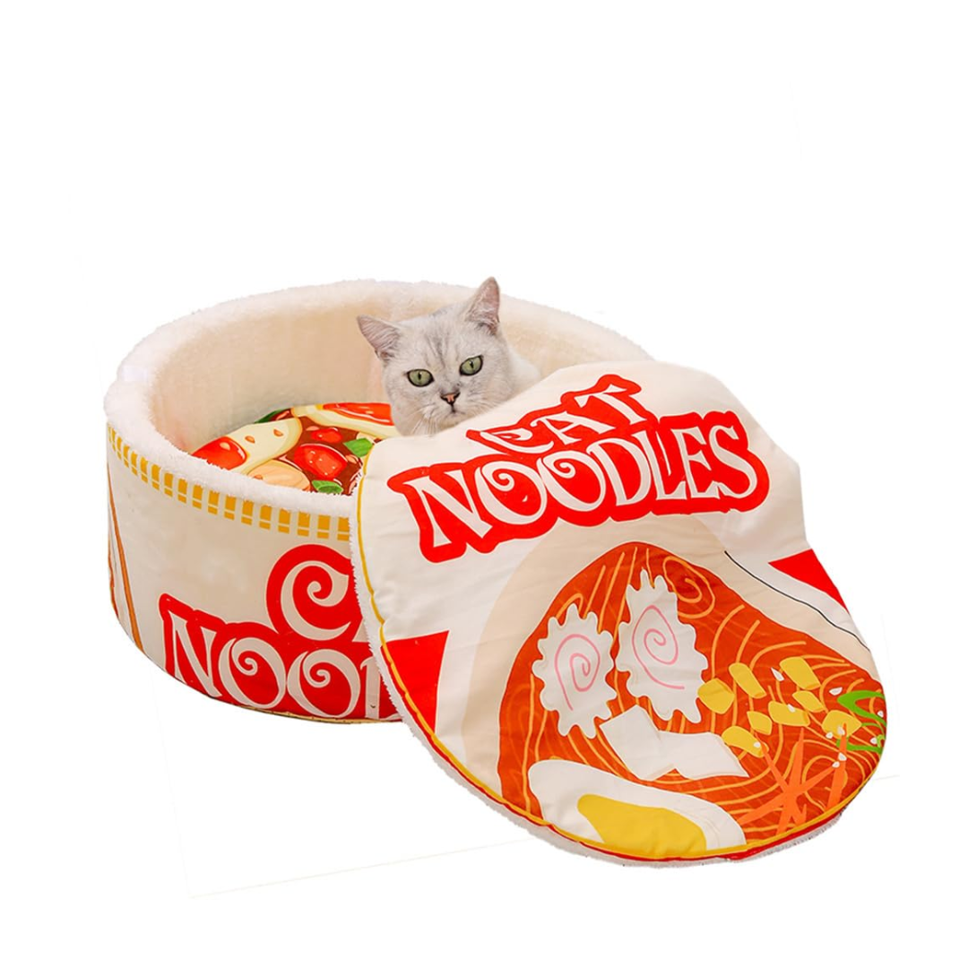 Red Semi Enclosed Plush Cat Bed Cartoon Pet Nest with Removable Cover for Cats