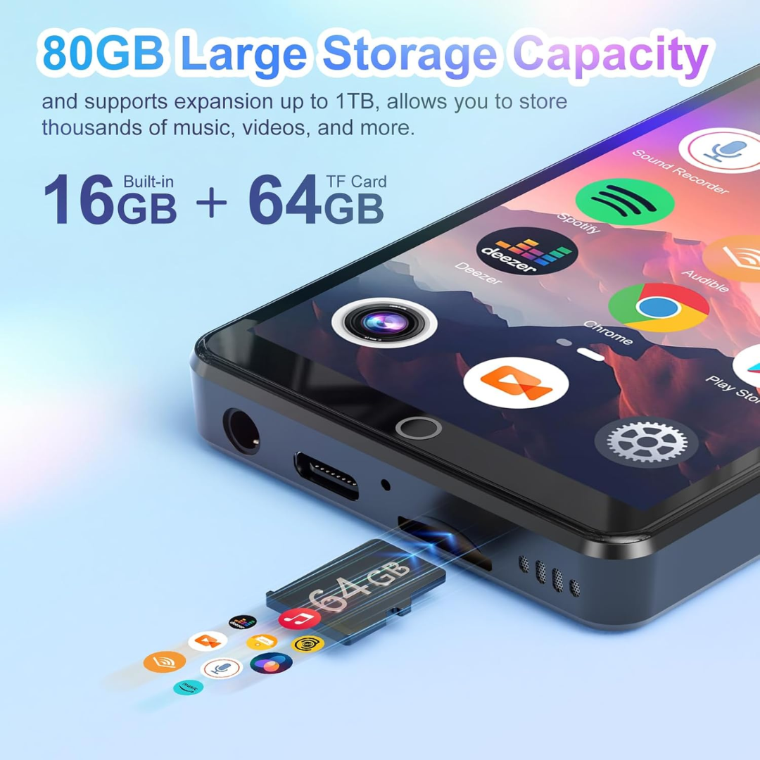 80GB MP3 Player with Bluetooth WiFi 4 Inch Touch Screen Camera Music Player