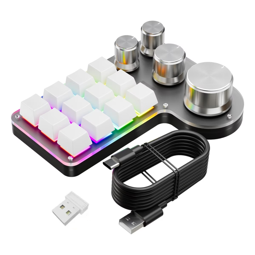 Mini RGB Mechanical Macro Keypad 12 Keys 4 Knobs Programmable Custom Keyboard Hot Swap