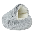 Grey Round Plush Pet Bed 2-in-1 Covered Cat Nest Soft Cushion for Cats and Small Dogs