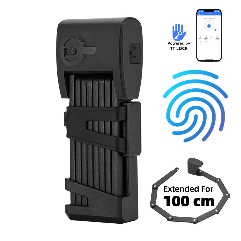 IP67 Waterproof Smart Folding Bike Lock with Fingerprint, Bluetooth & Key Unlock
