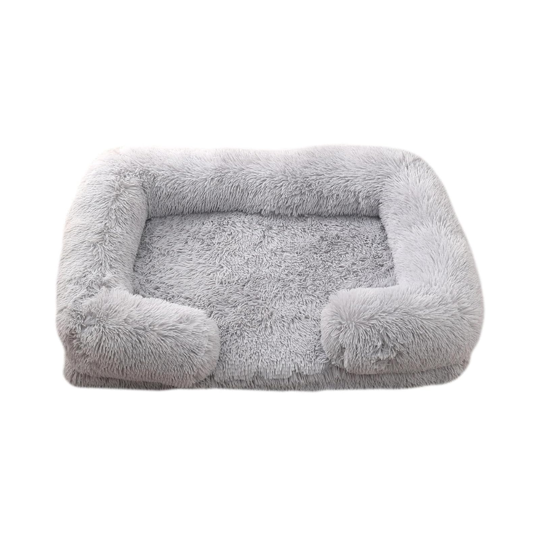 Light Grey Plush Pet Sofa Bed Square Cushion Removable Mat for Cats and Dogs