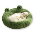 Green Frog Design Pet Bed Plush Semi Enclosed Cat Nest Cushion for Small Dogs and Cats