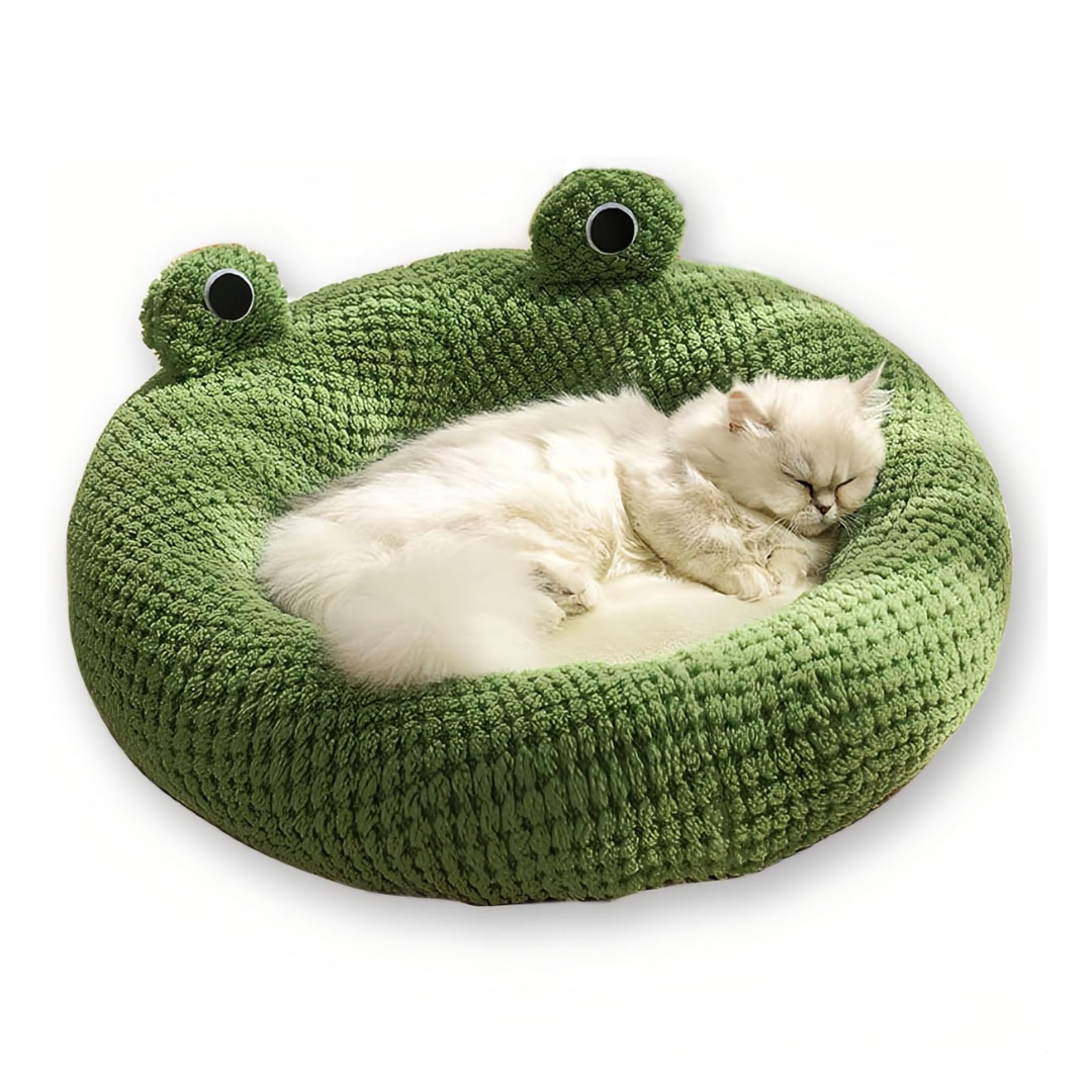 Green Frog Design Pet Bed Plush Semi Enclosed Cat Nest Cushion for Small Dogs and Cats