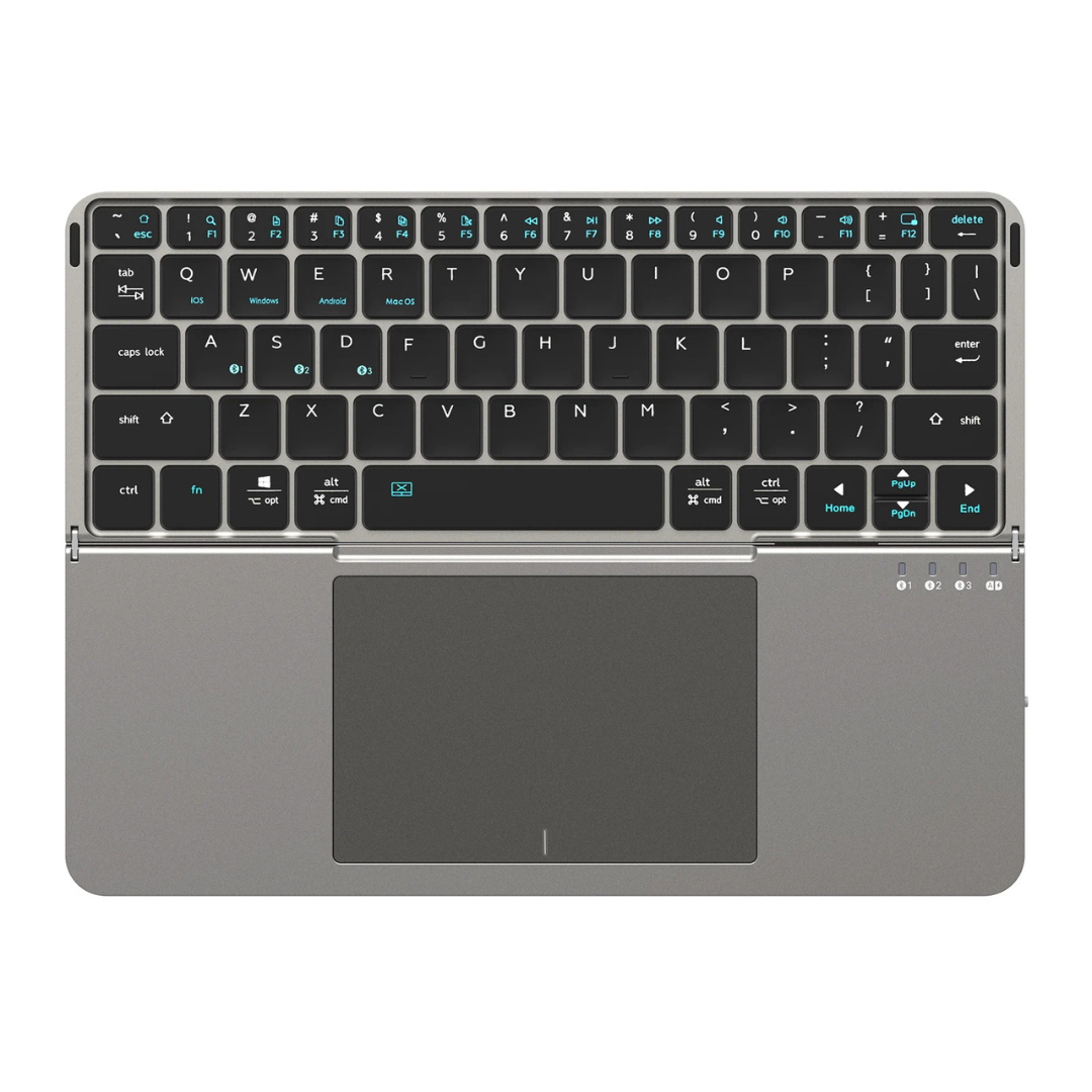 Foldable Bluetooth Keyboard with Touchpad and Phone Holder Rechargeable Portable Keyboard for Tablet Laptop