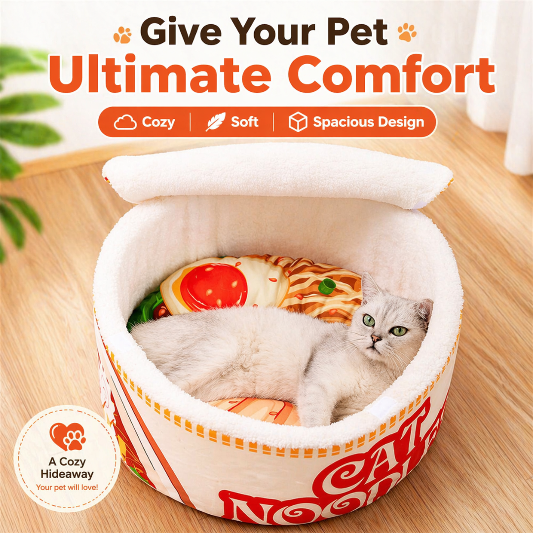 Red Semi Enclosed Plush Cat Bed Cartoon Pet Nest with Removable Cover for Cats