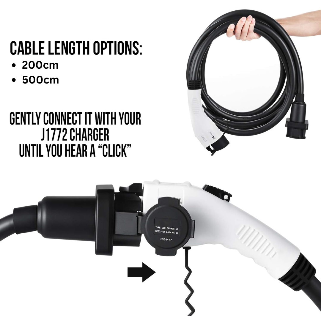 EV Charging Cable Type 1 J1772 Extension Cord 16A 32A Portable 200CM 500CM