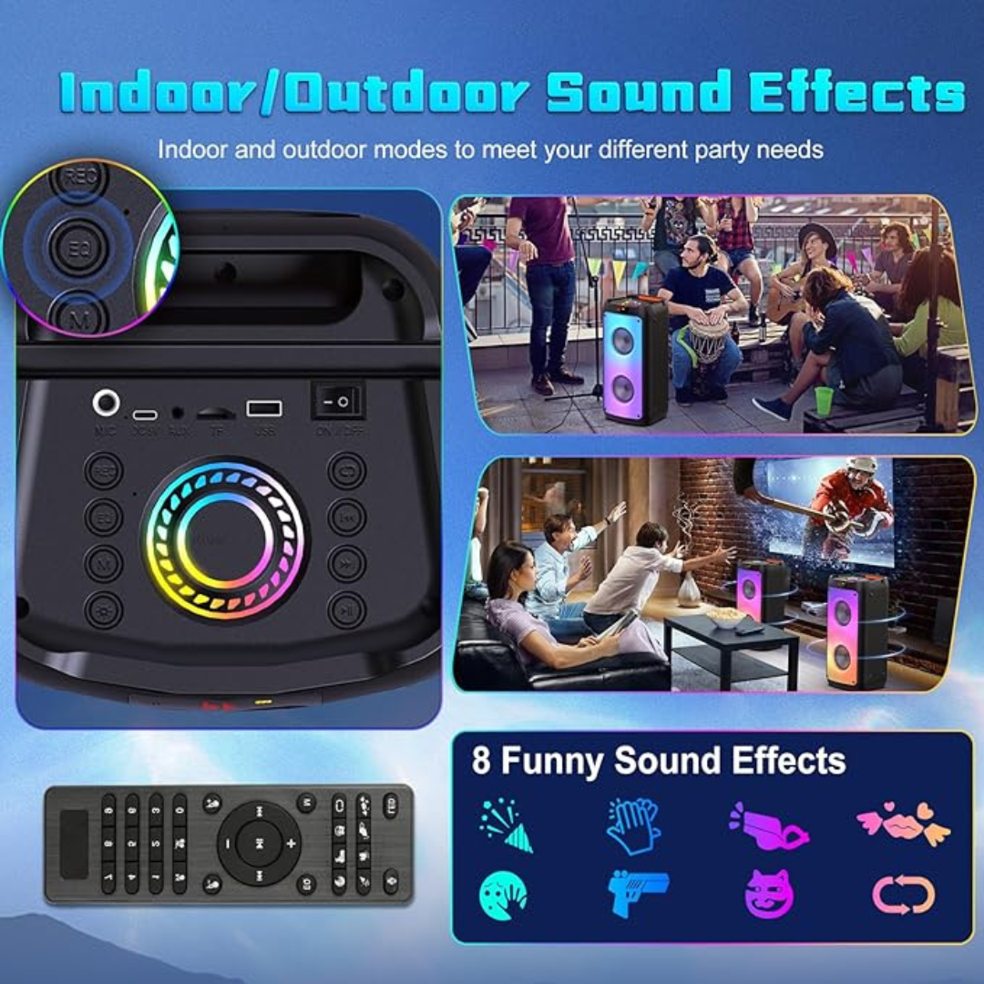 Wireless Karaoke Machine with Dual Microphones Portable Speaker LED Light USB Powered
