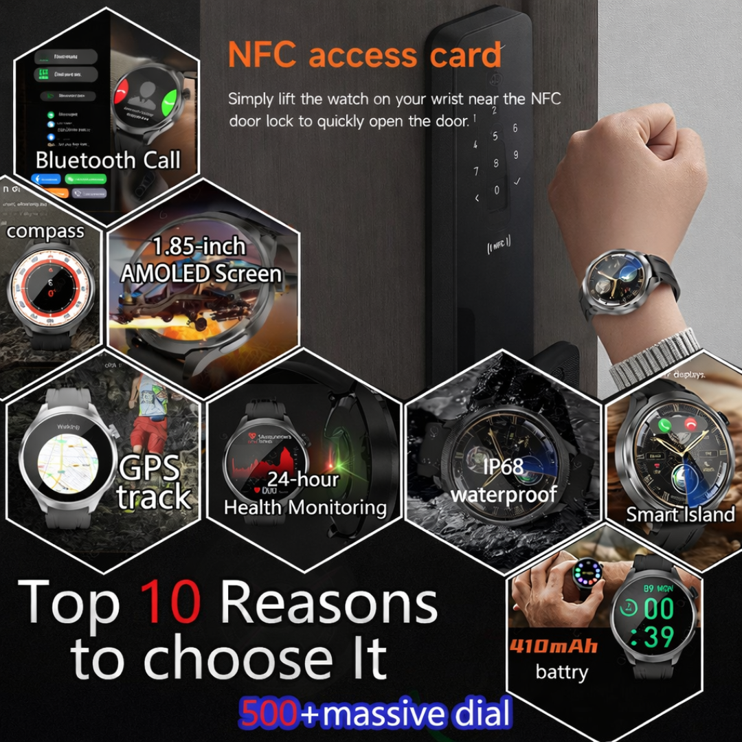 Men’s Fitness Smart Watch 1.85 Inch AMOLED with GPS NFC and Health Tracking