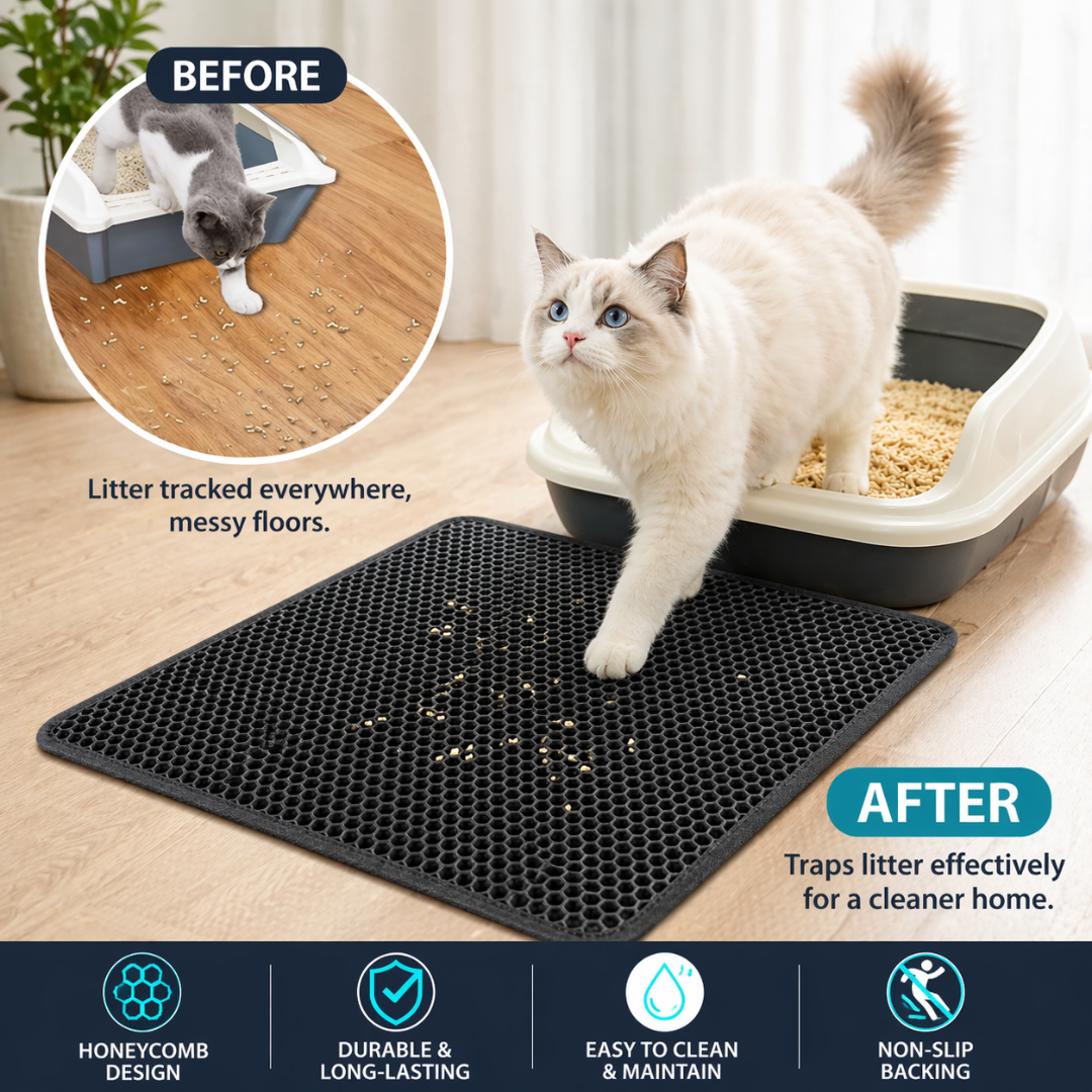Black Double Layer Cat Litter Pad Waterproof Non Slip Pet Mat Easy Clean