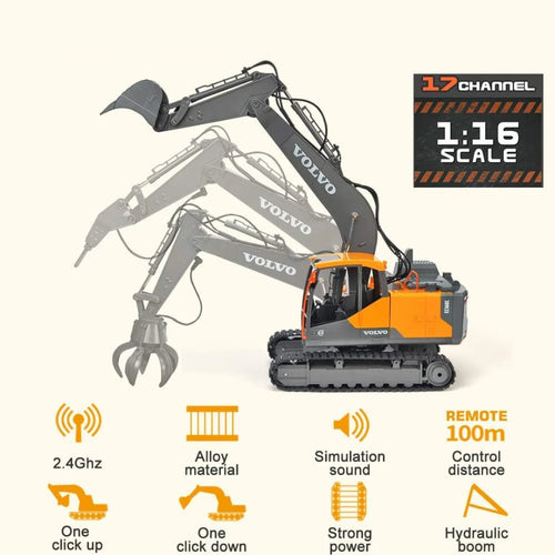 1/16 Remote Control Excavator 17CH 2.4G Crawler Construction Vehicle