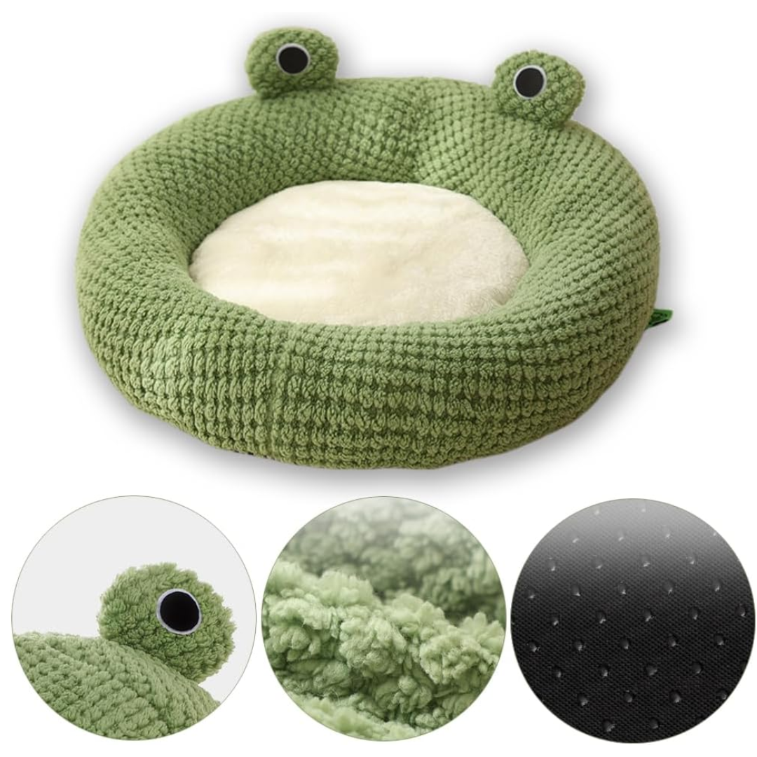 Green Frog Design Pet Bed Plush Semi Enclosed Cat Nest Cushion for Small Dogs and Cats