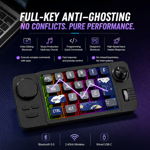 3 Mode Wireless Mechanical Macro Keyboard 19 Key RGB Backlit Programmable Keypad