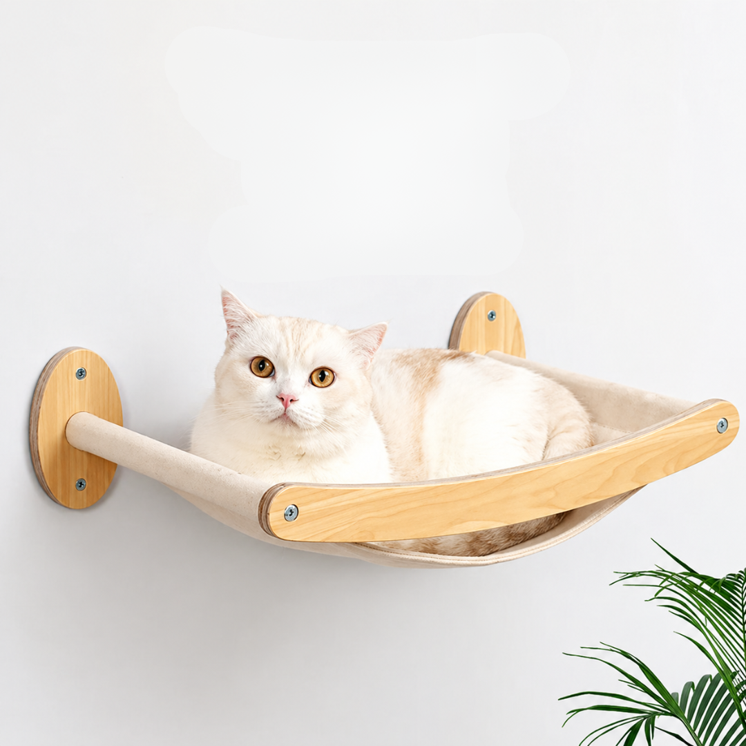 Wooden Cat Wall Perch Shelf with Hammock Indoor Climbing Platform