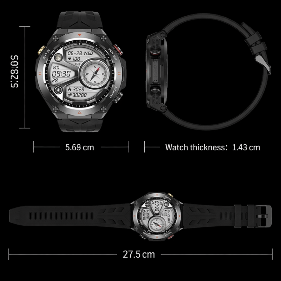 Waterproof GPS Fitness Smart Watch with Bluetooth Call and 650mAh Battery