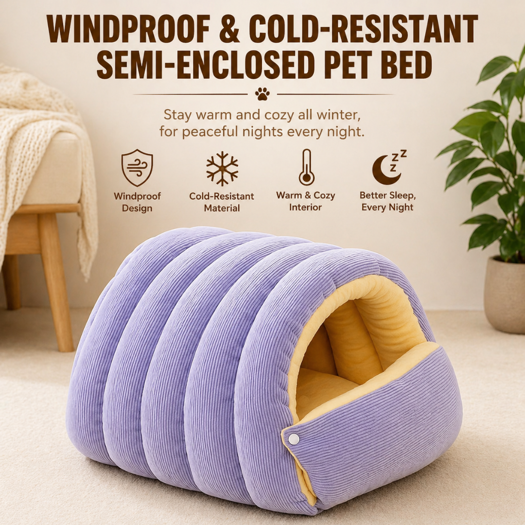 Purple Soft Plush Cat Cave Bed Enclosed Pet Nest Cushion for Cats and Small Dogs