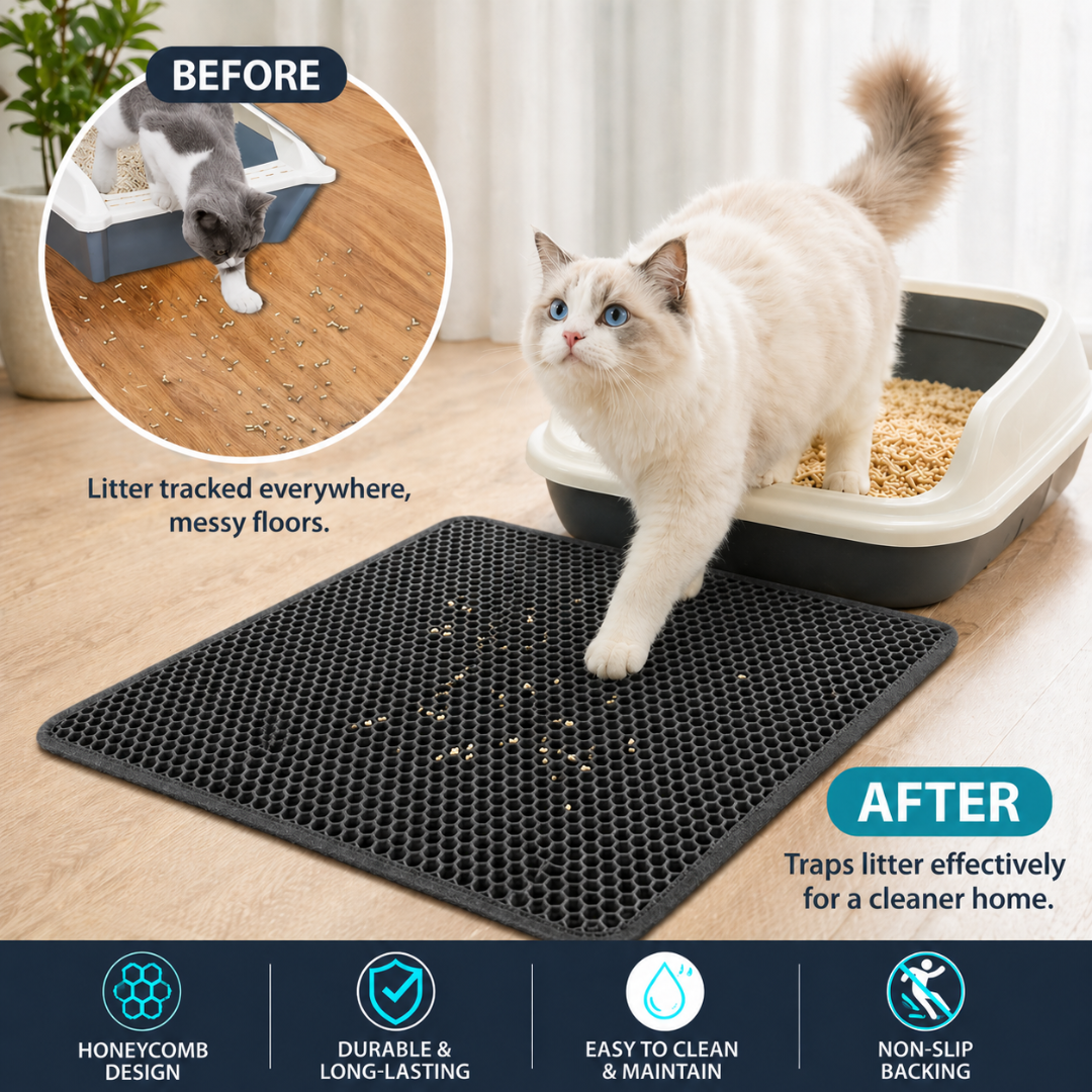 Grey Waterproof Cat Litter Mat Double Layer Non Slip Pet Pad Easy Clean Design