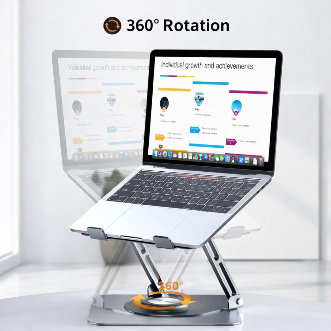 Foldable Aluminum Laptop Stand 360 Rotation Cooling Fan Adjustable Anti Slip Stand for 7–17 Inch