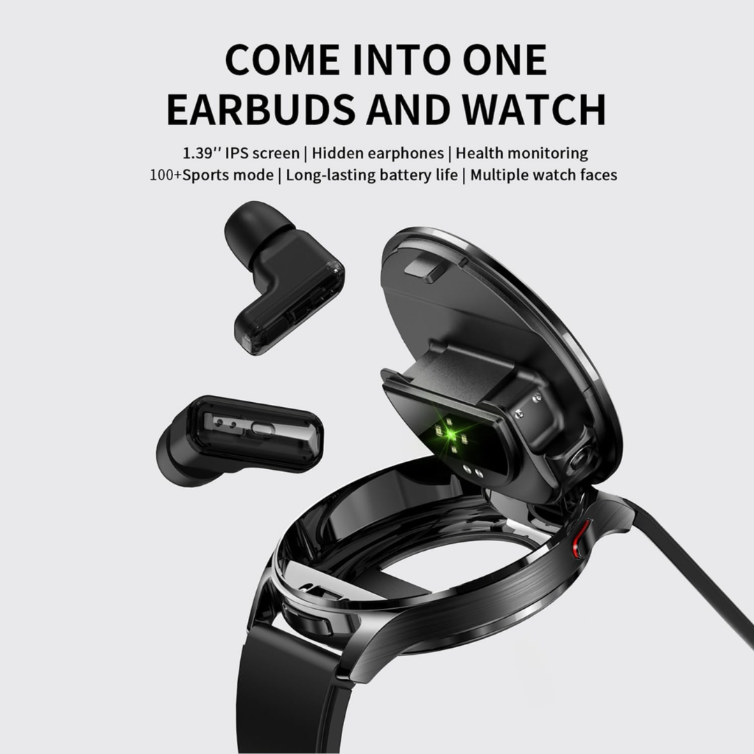2-in-1 Smartwatch with Wireless Earbuds 1.39" Bluetooth Fitness Tracker Call Music Waterproof