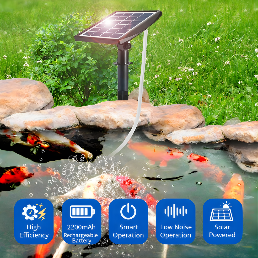Solar Powered Aquarium Air Pump Portable Oxygen Pump with Air Stones
