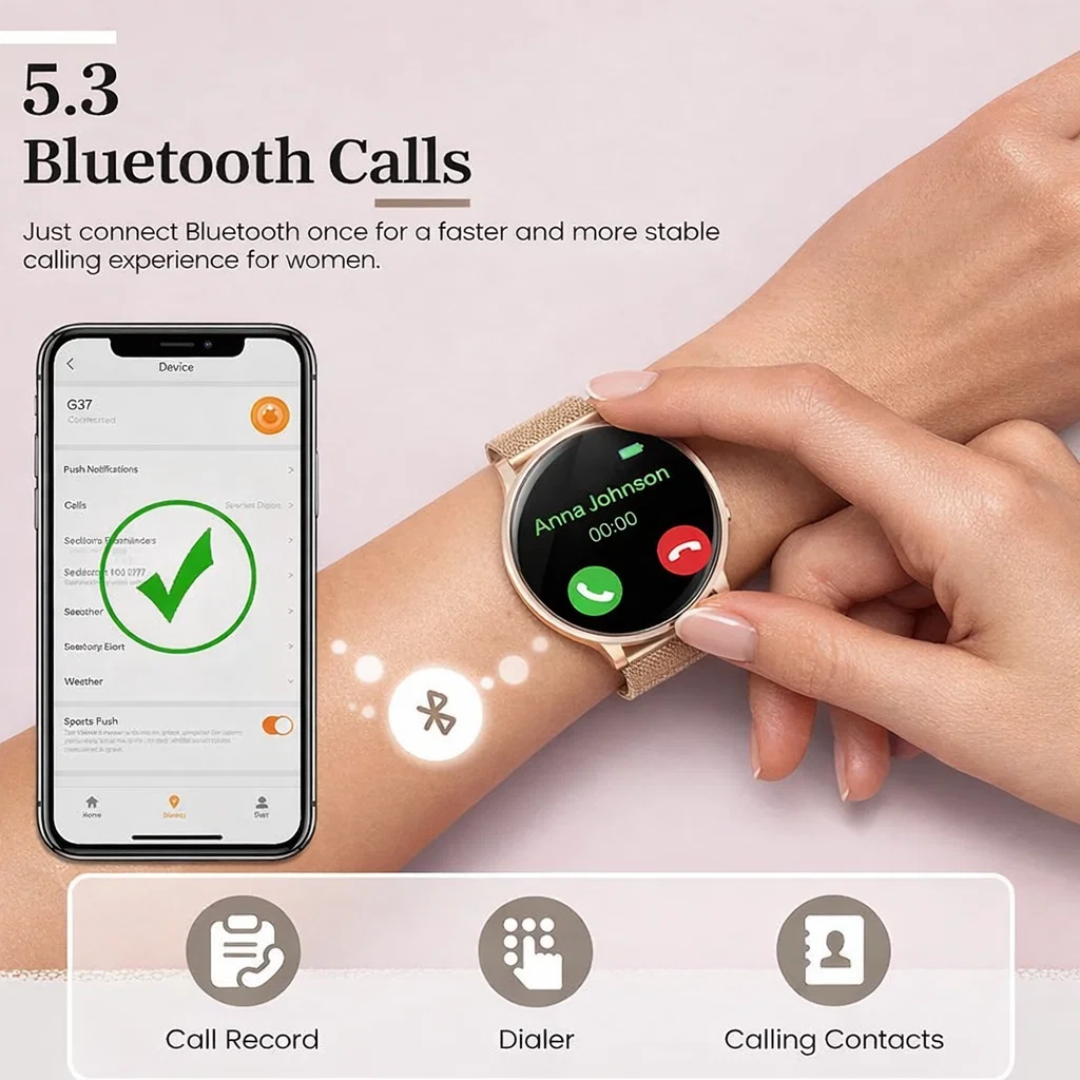 AMOLED Smart Watch with Bluetooth Call, Waterproof Fitness Tracker, Rechargeable Design