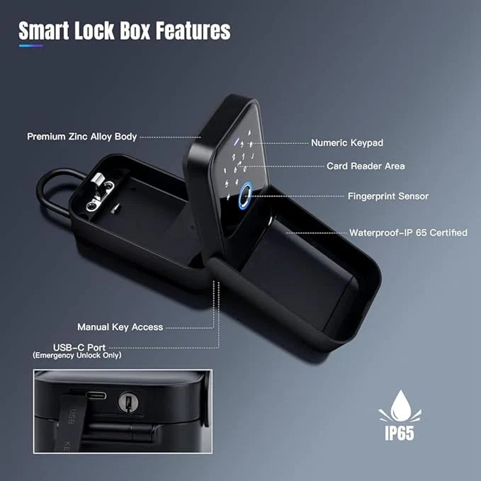 IP65 Waterproof Smart Key Lock Box with Password, Fingerprint & Card Access