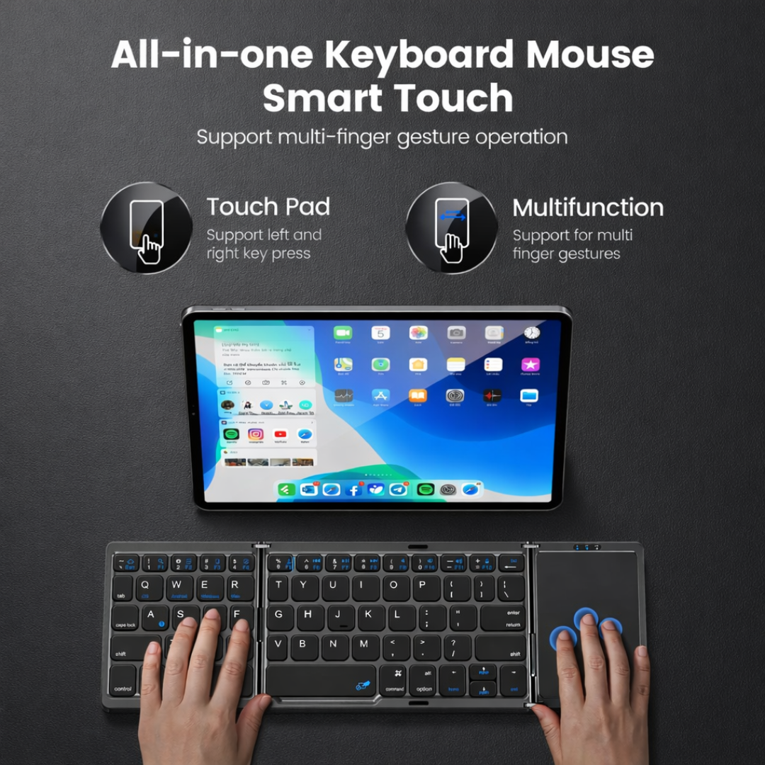 Mini Foldable Bluetooth Keyboard with Touchpad Portable Wireless Keyboard for Tablet Phone Laptop