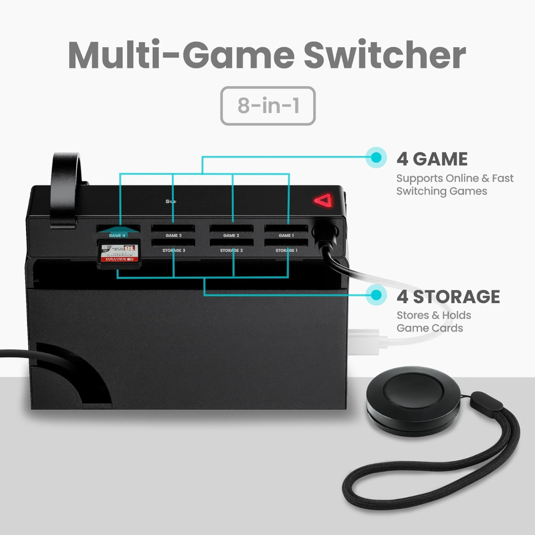 8-in-1 Game Card Reader Switcher Compatible with Switch with Remote Control Auto Card Selector