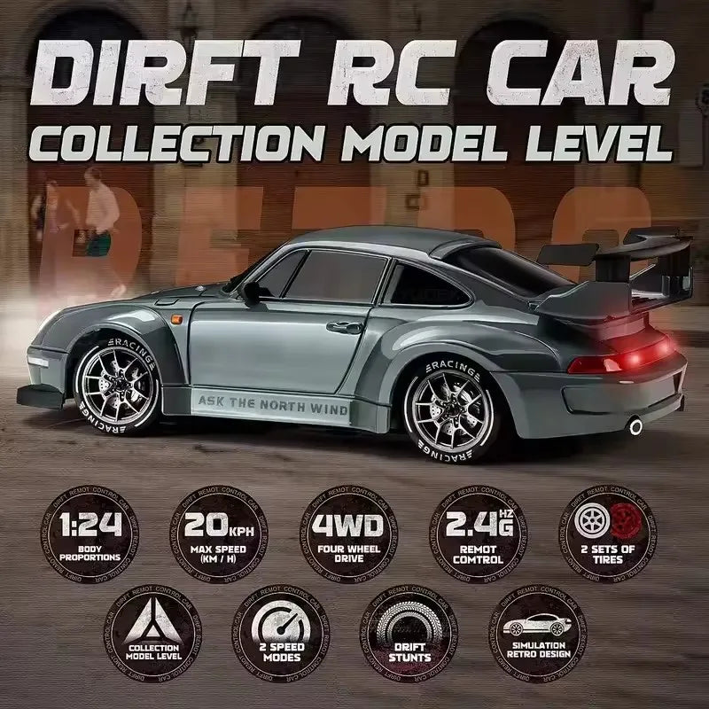 1:24 4WD RC Drift Car 20km/h with LED Lights and Extra Tyres
