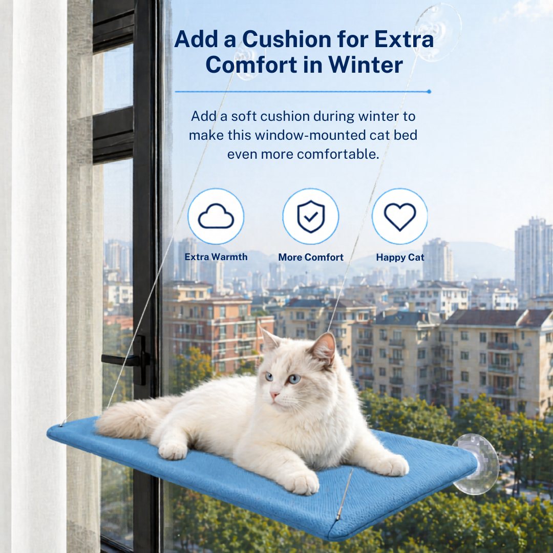 Blue Heavy Duty Cat Window Perch Hammock Bed with Suction Mount Indoor Pet Lounge