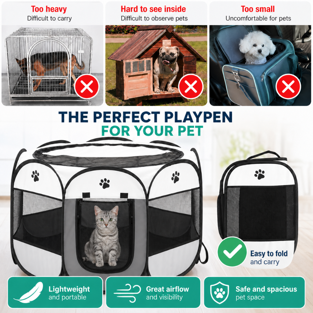 Foldable Pet Playpen Oxford Cloth Portable Pet Tent Fence for Cats and Small Dogs