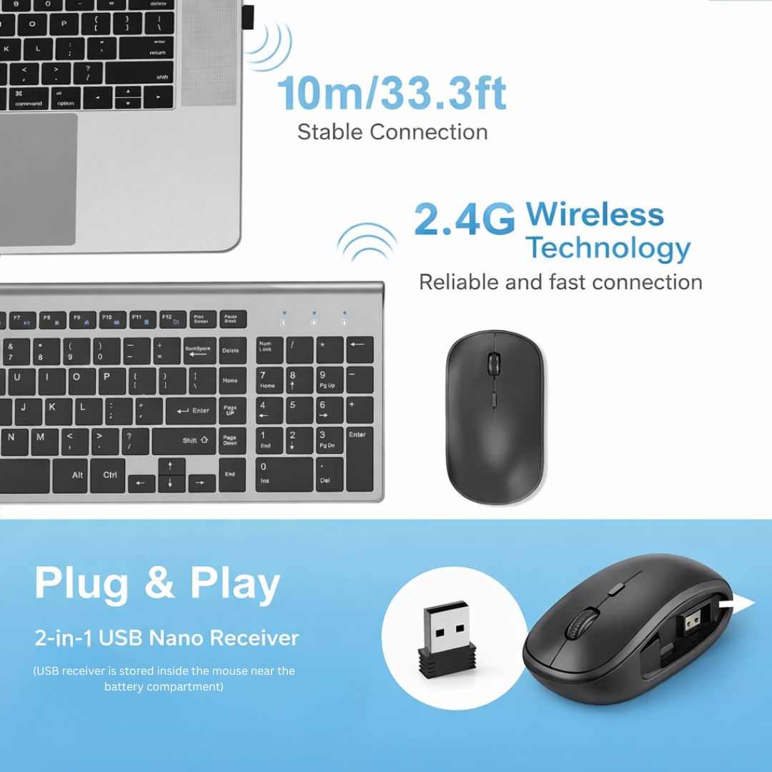 Wireless Keyboard Mouse Combo Bluetooth 5.0 2.4G Rechargeable Full Size Keyboard with Mouse