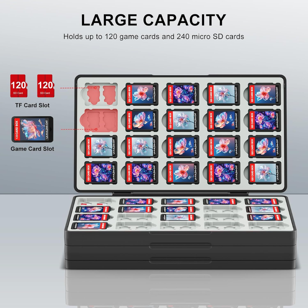 Game Card Storage Case for Switch OLED Lite 120 Slots with MicroSD Card Holder