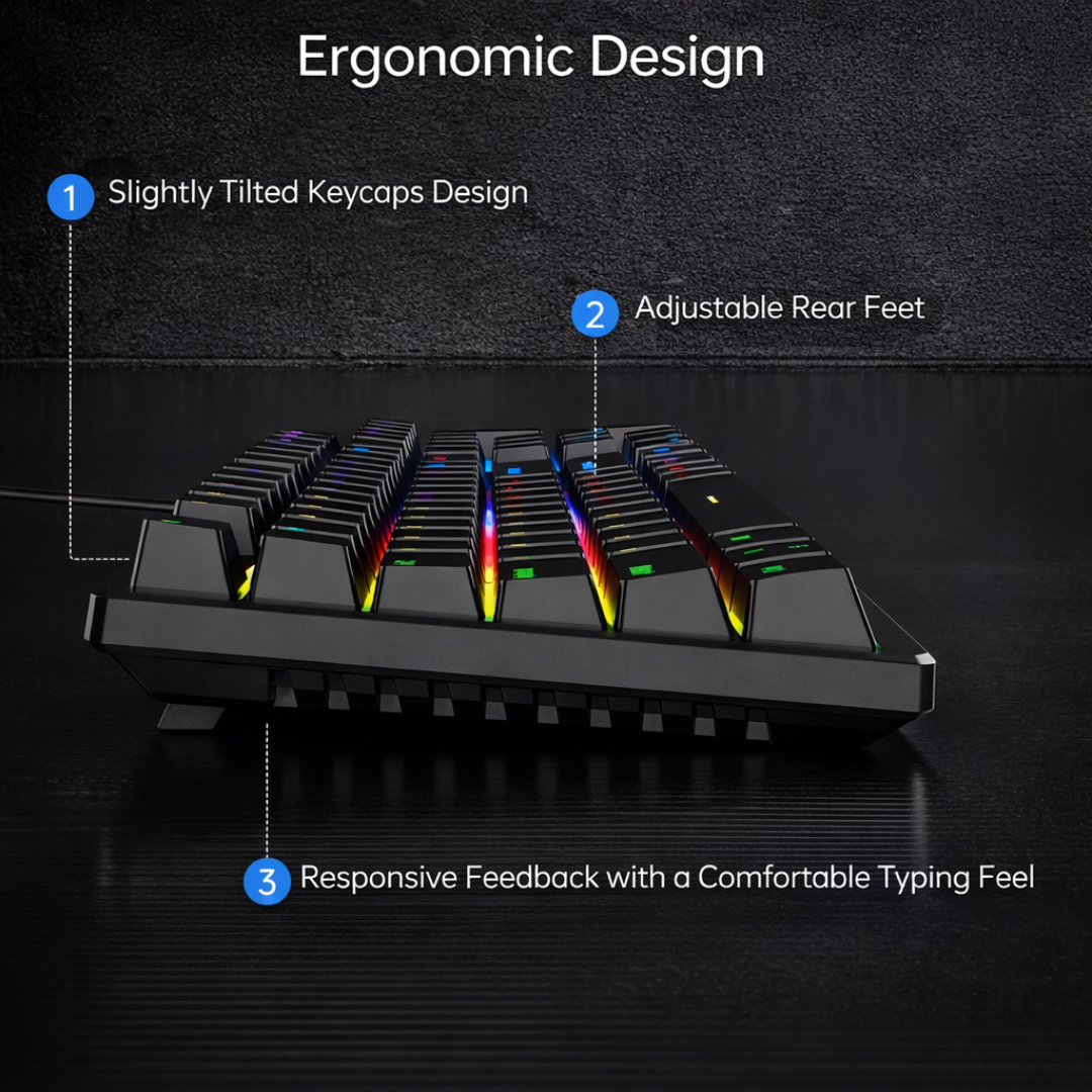 RGB Backlit Mechanical Keyboard 104 Key Wired Ergonomic Gaming Keyboard USB for Desktop Laptop