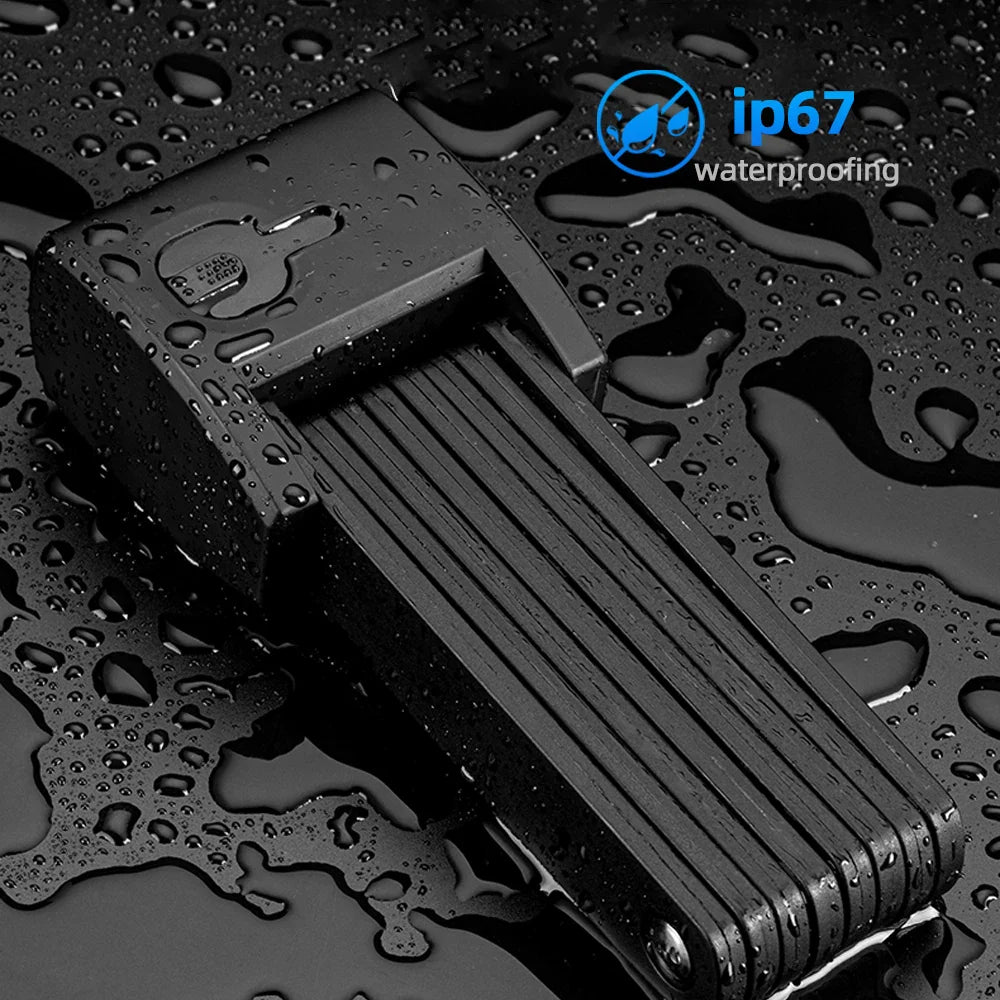 IP67 Waterproof Smart Folding Bike Lock with Fingerprint, Bluetooth & Key Unlock