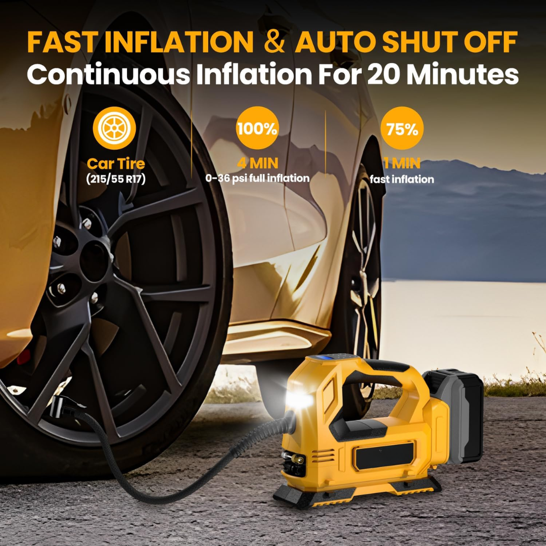 Cordless Air Compressor Pump 150 PSI Digital Display Compatible with DeWalt 18V Battery