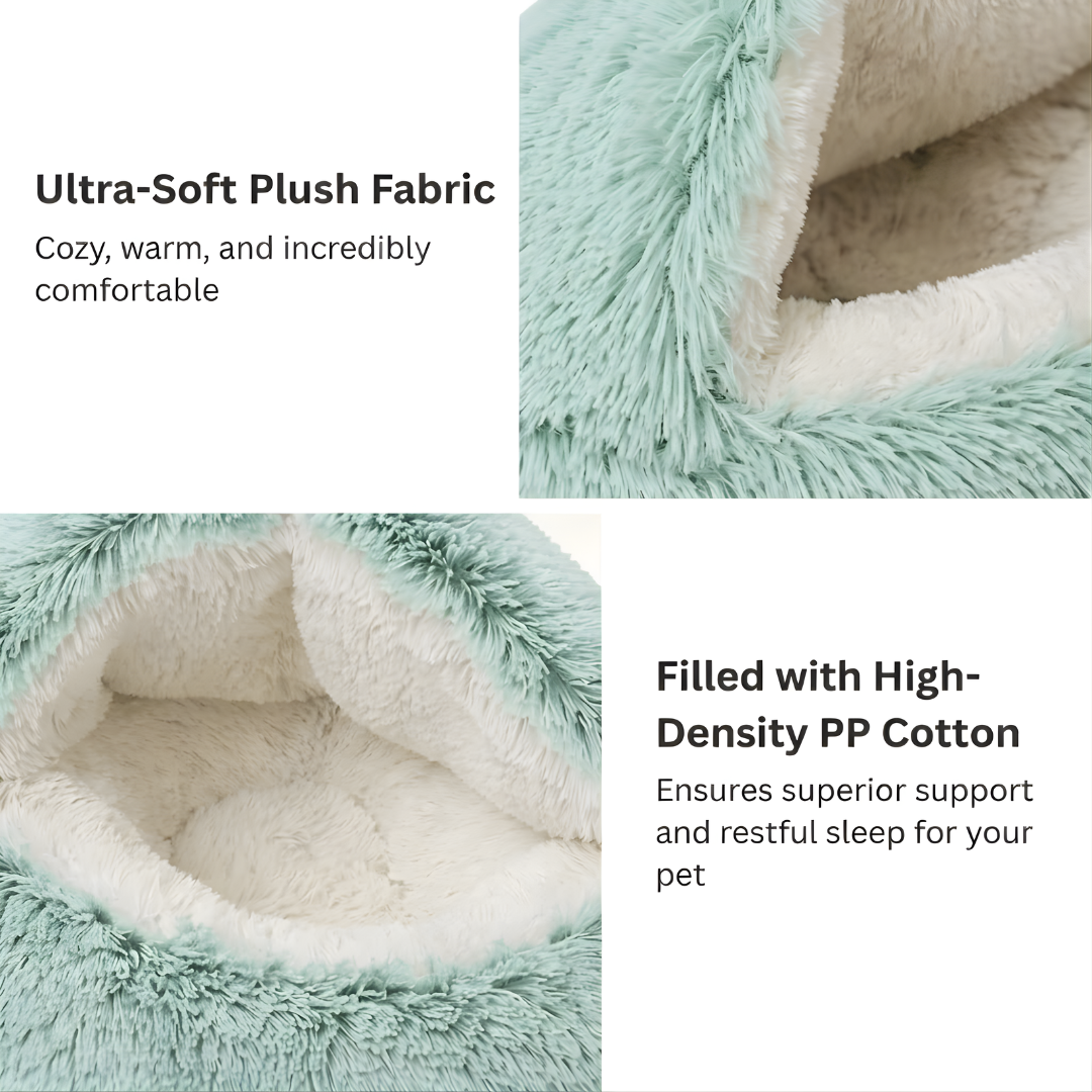 Green Plush Round Pet Cushion Foldable Cat Nest Bed for Cats and Small Dogs