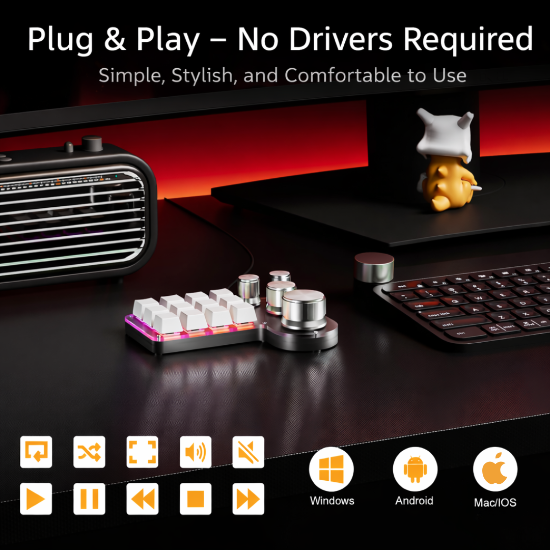 Mini RGB Mechanical Macro Keypad 12 Keys 4 Knobs Programmable Custom Keyboard Hot Swap
